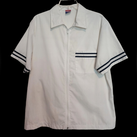 Catalina Other - VINTAGE Catalina California White Black Stripe Zip Short Sleeve Beach Swim Shirt